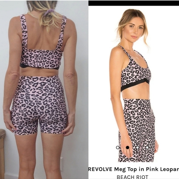 Beach Riot REVOLVE meg pink leopard fall biker short SET